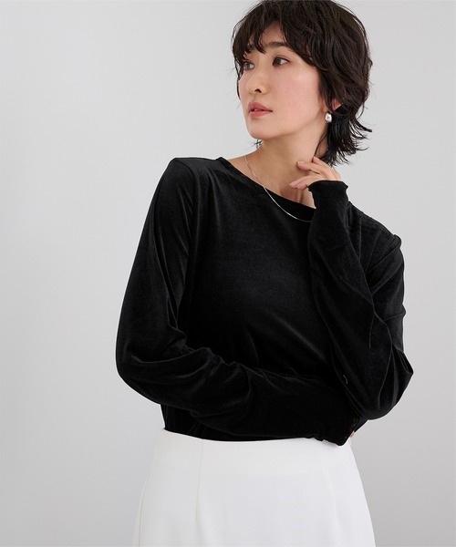 UR'S(ユアーズ)の「シアーベロアロングTシャツ(Tシャツ/カットソー・レディース・ブラウン/ブラック/チャコール/アイボリー・S/M/L)」の9枚目の写真