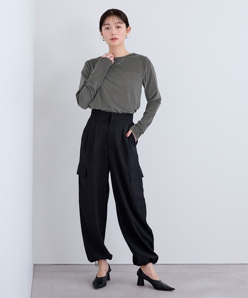 UR'S(ユアーズ)の「シアーベロアロングTシャツ(Tシャツ/カットソー・レディース・ブラウン/ブラック/チャコール/アイボリー・S/M/L)」の13枚目の写真