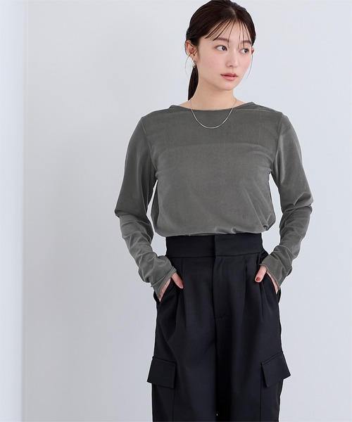 UR'S(ユアーズ)の「シアーベロアロングTシャツ(Tシャツ/カットソー・レディース・ブラウン/ブラック/チャコール/アイボリー・S/M/L)」の14枚目の写真