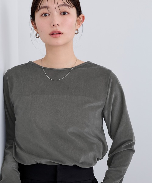 UR'S(ユアーズ)の「シアーベロアロングTシャツ(Tシャツ/カットソー・レディース・ブラウン/ブラック/チャコール/アイボリー・S/M/L)」の15枚目の写真