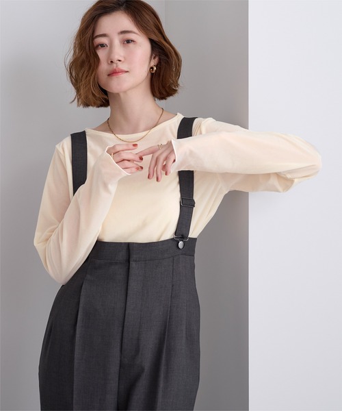 UR'S(ユアーズ)の「シアーベロアロングTシャツ(Tシャツ/カットソー・レディース・ブラウン/ブラック/チャコール/アイボリー・S/M/L)」の7枚目の写真