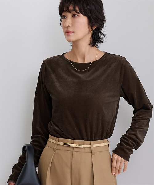 UR'S(ユアーズ)の「シアーベロアロングTシャツ(Tシャツ/カットソー・レディース・ブラウン/ブラック/チャコール/アイボリー・S/M/L)」の20枚目の写真