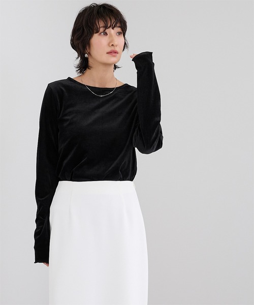 UR'S(ユアーズ)の「シアーベロアロングTシャツ(Tシャツ/カットソー・レディース・ブラウン/ブラック/チャコール/アイボリー・S/M/L)」の12枚目の写真