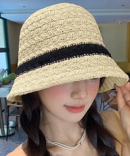 Miniministore(ミニミニストア)の「バケットハット 麦わら帽子 レトロ配色(ハット・レディース・ベージュ/ブラック・FREE)」の5枚目の写真