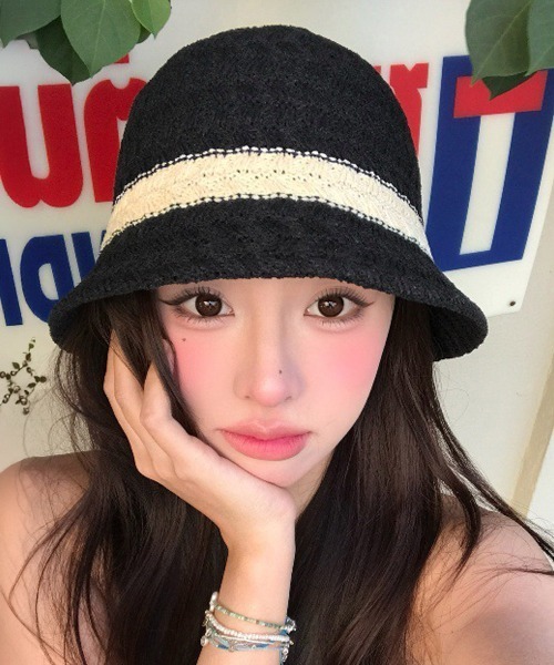 Miniministore(ミニミニストア)の「バケットハット 麦わら帽子 レトロ配色(ハット・レディース・ベージュ/ブラック・FREE)」の7枚目の写真