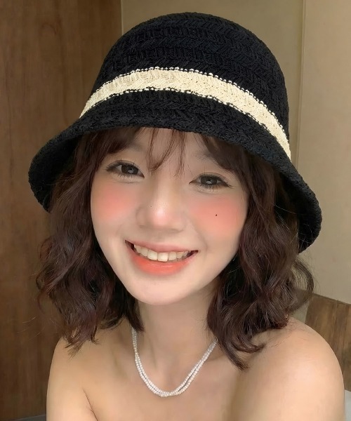 Miniministore(ミニミニストア)の「バケットハット 麦わら帽子 レトロ配色(ハット・レディース・ベージュ/ブラック・FREE)」の9枚目の写真
