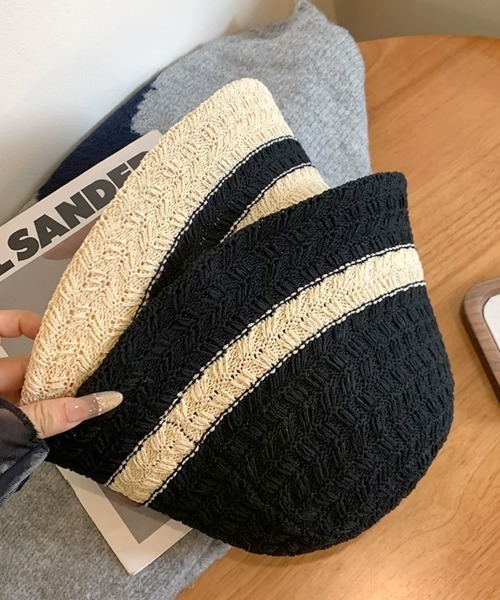 Miniministore(ミニミニストア)の「バケットハット 麦わら帽子 レトロ配色(ハット・レディース・ベージュ/ブラック・FREE)」の3枚目の写真