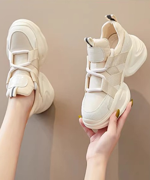 Lace Ladies(レースレディース)の「サイドベルト レースアップ 厚底 ダッド スニーカー(スニーカー・レディース・ブラック/ホワイト・24cm/23.5cm/23cm/22.5cm/25cm/24.5cm)」の8枚目の写真