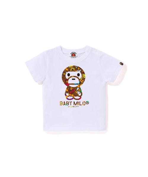A BATHING APE(アベイシングエイプ)の「MILO MULTI DINOSAURS PATTERN BABY MILO TEE(Tシャツ/カットソー・キッズ・ホワイト/ブラック・80)」の2枚目の写真