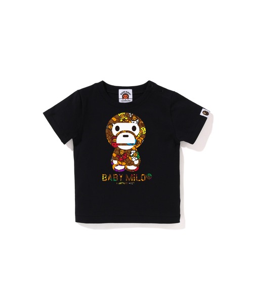 A BATHING APE(アベイシングエイプ)の「MILO MULTI DINOSAURS PATTERN BABY MILO TEE(Tシャツ/カットソー・キッズ・ホワイト/ブラック・80)」の1枚目の写真
