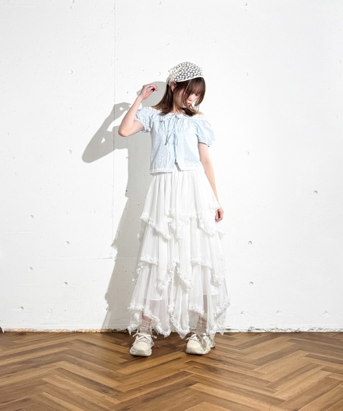 MAISON SELECT(メゾンセレクト)の「6C83 チェック×フラワー レースアクセント2WAYブラウス(シャツ/ブラウス・レディース・ブラック/ライトブルー・FREE)」の11枚目の写真