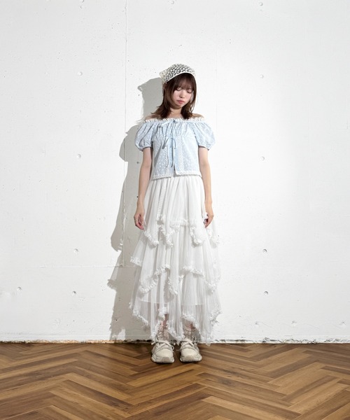 MAISON SELECT(メゾンセレクト)の「6C83 チェック×フラワー レースアクセント2WAYブラウス(シャツ/ブラウス・レディース・ブラック/ライトブルー・FREE)」の12枚目の写真