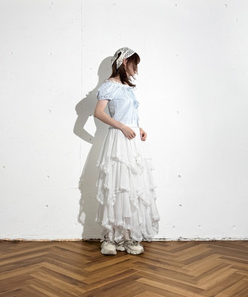MAISON SELECT(メゾンセレクト)の「6C83 チェック×フラワー レースアクセント2WAYブラウス(シャツ/ブラウス・レディース・ブラック/ライトブルー・FREE)」の13枚目の写真