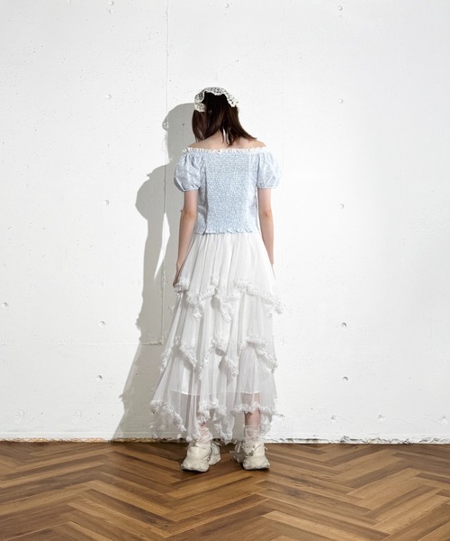 MAISON SELECT(メゾンセレクト)の「6C83 チェック×フラワー レースアクセント2WAYブラウス(シャツ/ブラウス・レディース・ブラック/ライトブルー・FREE)」の15枚目の写真
