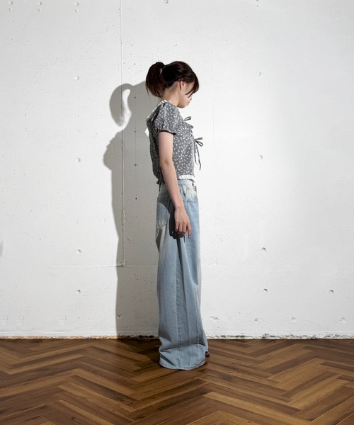 MAISON SELECT(メゾンセレクト)の「6C83 チェック×フラワー レースアクセント2WAYブラウス(シャツ/ブラウス・レディース・ブラック/ライトブルー・FREE)」の6枚目の写真
