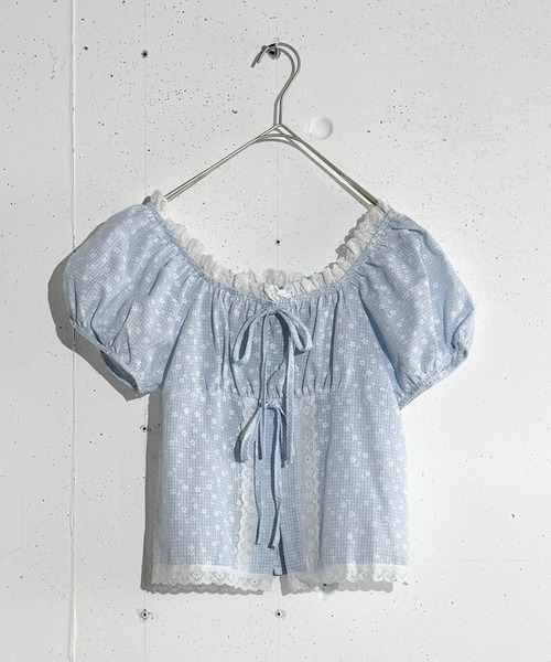 MAISON SELECT(メゾンセレクト)の「6C83 チェック×フラワー レースアクセント2WAYブラウス(シャツ/ブラウス・レディース・ブラック/ライトブルー・FREE)」の17枚目の写真
