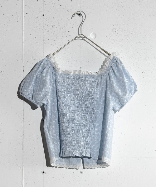 MAISON SELECT(メゾンセレクト)の「6C83 チェック×フラワー レースアクセント2WAYブラウス(シャツ/ブラウス・レディース・ブラック/ライトブルー・FREE)」の16枚目の写真