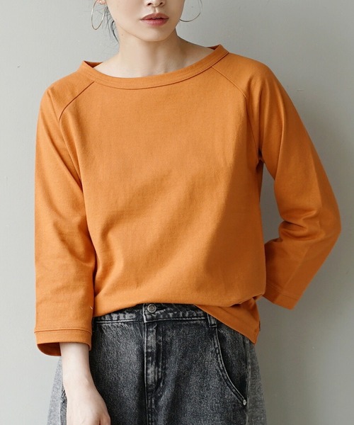 zootie（ズーティー）の「ほぼシミヘン加工 フレンチバスク ラグランカットソー［無地］（Tシャツ/カットソー・レディース・ベージュ系その他/オフホワイト/カーキ/ブラック/ライトブルー/ベージュ/ダークグリーン/ネイビー/オレンジ/ミント/チョコ/グレー系その他/ライトピンク/ライトイエロー・LL/L/M）」の14枚目の写真