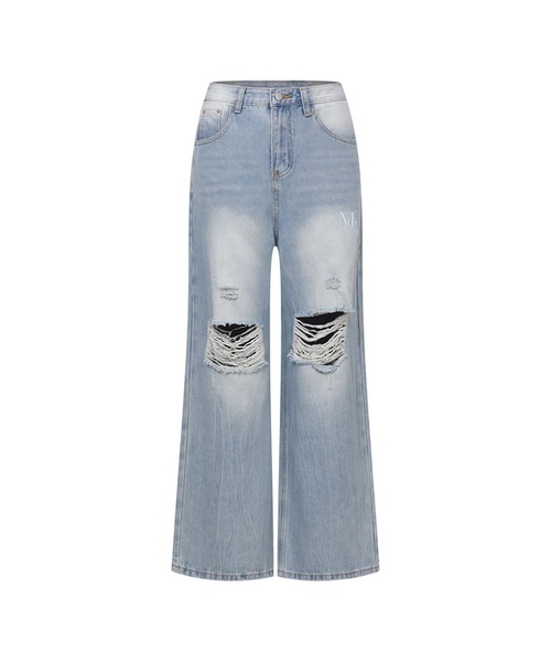 MUCENT(ムセント)の「モバウォッシングダメージデニムパンツ (3カラー)(デニムパンツ・レディース・ダークブルー/ライトブルー/ブラック・MEDIUM/SMALL)」の2枚目の写真