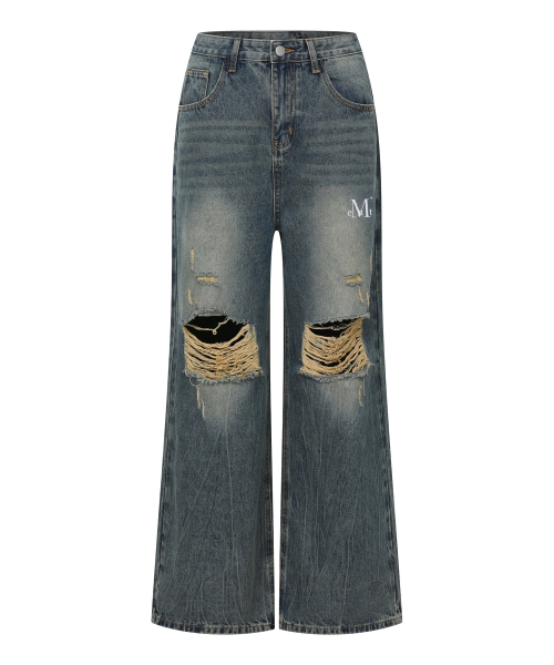 MUCENT(ムセント)の「モバウォッシングダメージデニムパンツ (3カラー)(デニムパンツ・レディース・ダークブルー/ライトブルー/ブラック・MEDIUM/SMALL)」の11枚目の写真