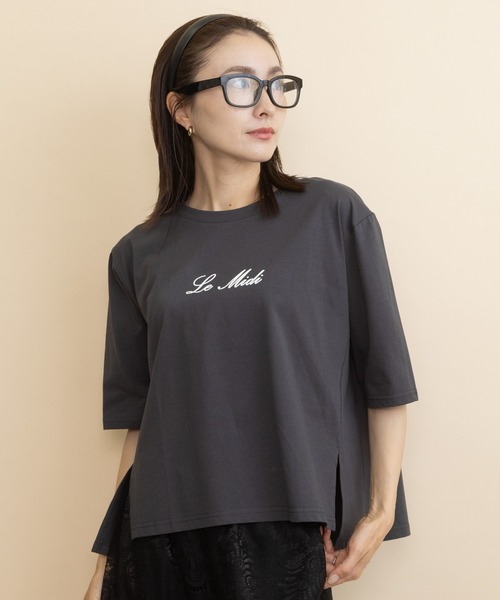 lodie(ロディ)の「”Le Midi" フロントロゴT(Tシャツ/カットソー・レディース・チャコールグレー/ベージュ/ブラウン/ブラック・FREE)」の3枚目の写真