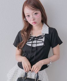 OLIVE des OLIVE | レースアップシャツレイヤードトップス(Tシャツ/カットソー)