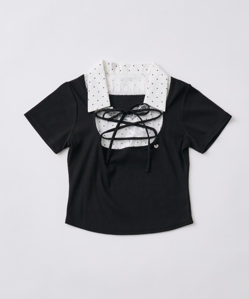 OLIVE des OLIVE(オリーブデオリーブ)の「レースアップシャツレイヤードトップス(Tシャツ/カットソー・レディース・ピンク/ブラック/ベージュ/ブラウン・FREE)」の9枚目の写真