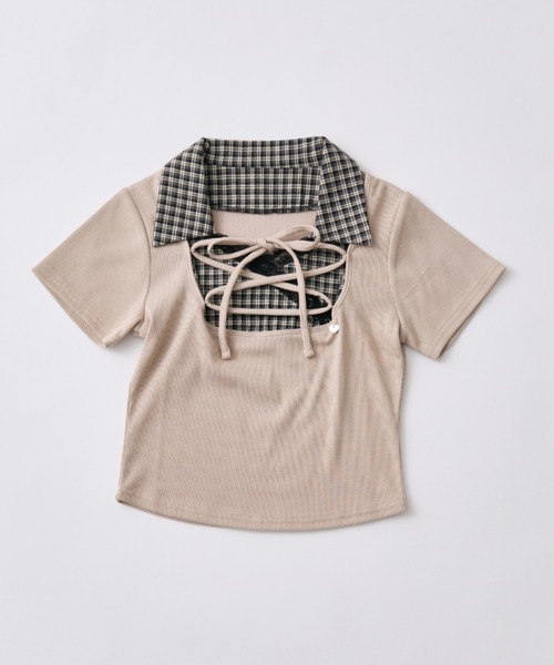 OLIVE des OLIVE(オリーブデオリーブ)の「レースアップシャツレイヤードトップス(Tシャツ/カットソー・レディース・ピンク/ブラック/ベージュ/ブラウン・FREE)」の15枚目の写真