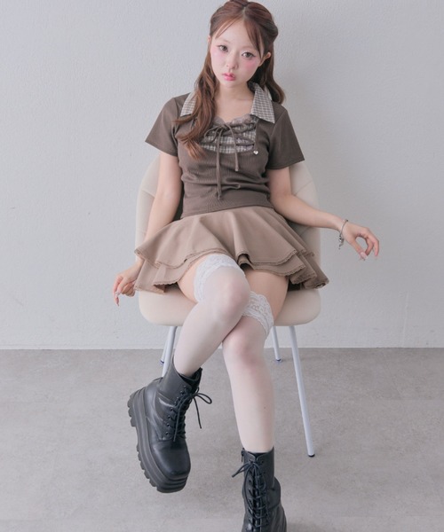OLIVE des OLIVE(オリーブデオリーブ)の「レースアップシャツレイヤードトップス(Tシャツ/カットソー・レディース・ピンク/ブラック/ベージュ/ブラウン・FREE)」の19枚目の写真