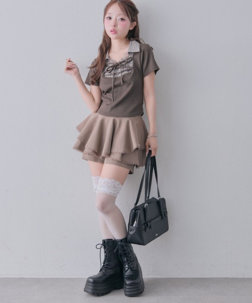 OLIVE des OLIVE(オリーブデオリーブ)の「レースアップシャツレイヤードトップス(Tシャツ/カットソー・レディース・ピンク/ブラック/ベージュ/ブラウン・FREE)」の20枚目の写真