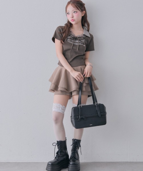 OLIVE des OLIVE(オリーブデオリーブ)の「レースアップシャツレイヤードトップス(Tシャツ/カットソー・レディース・ピンク/ブラック/ベージュ/ブラウン・FREE)」の21枚目の写真
