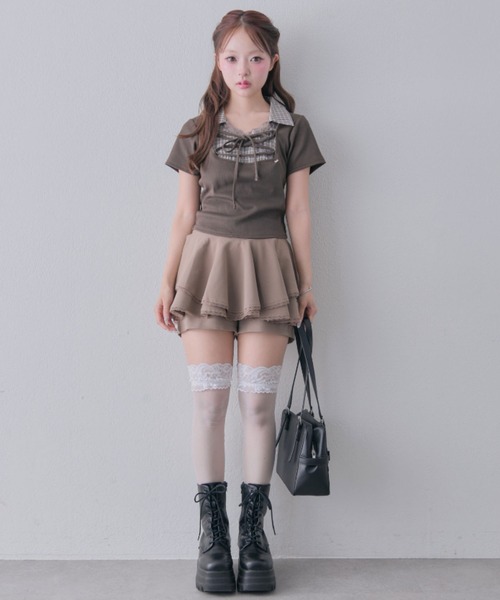 OLIVE des OLIVE(オリーブデオリーブ)の「レースアップシャツレイヤードトップス(Tシャツ/カットソー・レディース・ピンク/ブラック/ベージュ/ブラウン・FREE)」の22枚目の写真