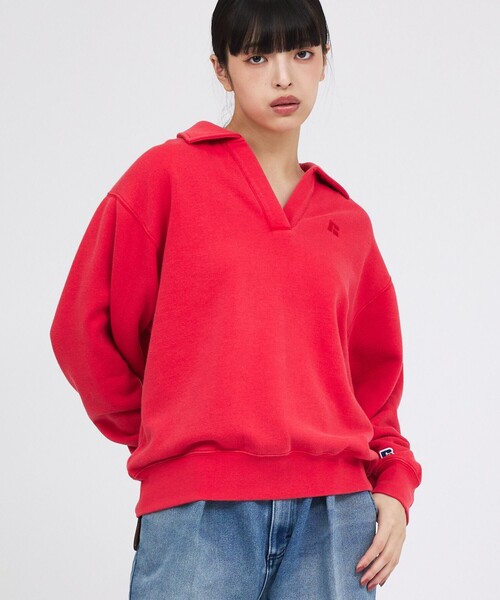 Russell Athletic(ラッセルアスレティック)の「【RUSSELL ATHLETIC/ラッセル アスレチック】トライブレンドスキッパーカラースウェット/Tri-Blend Brushed Skipper Collar Sweat(スウェット・レディース・ライトグレー/ブラック/レッド・フリー)」の3枚目の写真