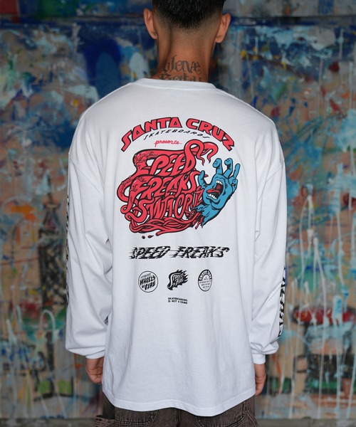SANTA CRUZ(サンタクルーズ)の「【ムラサキスポーツ限定】SANTACRUZ/サンタクルーズ 長袖 Tシャツ ロンT ロゴ バックプリント 袖プリント 502264401(Tシャツ/カットソー・メンズ・ホワイト/ライトブラック・XL/M/L)」の1枚目の写真