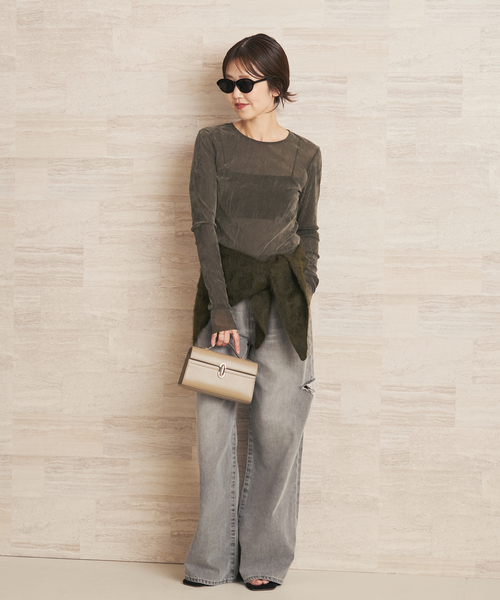 plage（プラージュ）の「《追加》Flocky Mesh ロンT（Tシャツ/カットソー・レディース・チャコールグレー/ブラウン/ホワイト・FREE）」の4枚目の写真