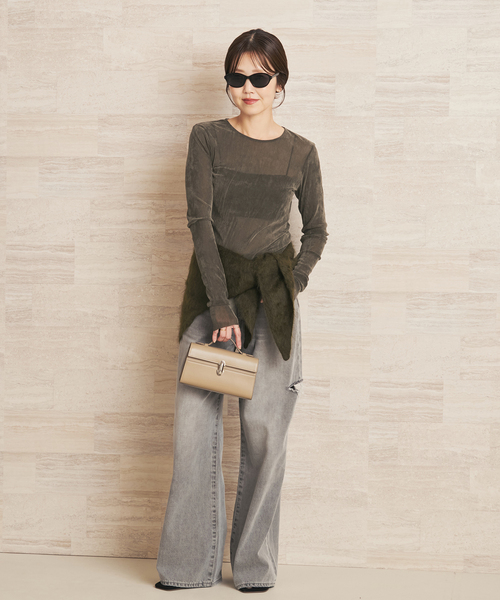 plage（プラージュ）の「《追加》Flocky Mesh ロンT（Tシャツ/カットソー・レディース・チャコールグレー/ブラウン/ホワイト・FREE）」の9枚目の写真