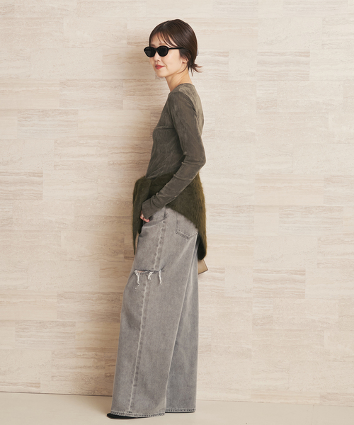 plage（プラージュ）の「《追加》Flocky Mesh ロンT（Tシャツ/カットソー・レディース・チャコールグレー/ブラウン/ホワイト・FREE）」の11枚目の写真