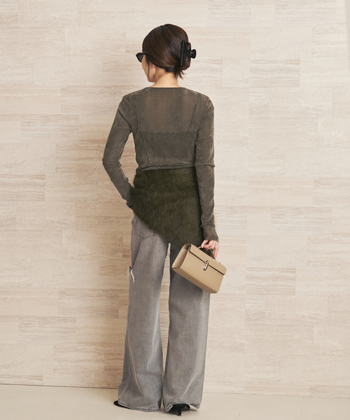 plage（プラージュ）の「《追加》Flocky Mesh ロンT（Tシャツ/カットソー・レディース・チャコールグレー/ブラウン/ホワイト・FREE）」の12枚目の写真