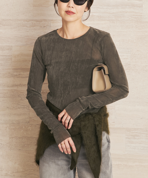 plage（プラージュ）の「《追加》Flocky Mesh ロンT（Tシャツ/カットソー・レディース・チャコールグレー/ブラウン/ホワイト・FREE）」の13枚目の写真