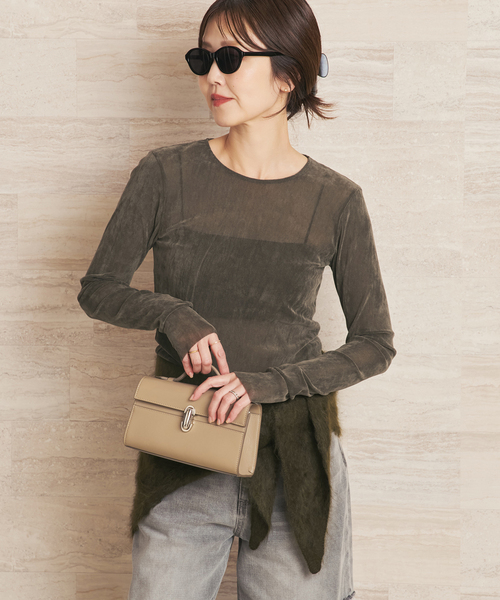 plage（プラージュ）の「《追加》Flocky Mesh ロンT（Tシャツ/カットソー・レディース・チャコールグレー/ブラウン/ホワイト・FREE）」の14枚目の写真