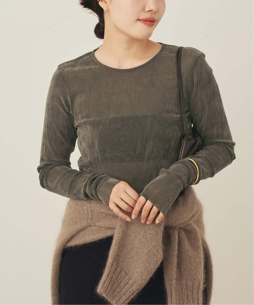 plage（プラージュ）の「《追加》Flocky Mesh ロンT（Tシャツ/カットソー・レディース・チャコールグレー/ブラウン/ホワイト・FREE）」の22枚目の写真