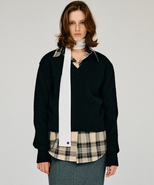 2026Autumn Pre-Order】ピュアウールVネックショルダーニット / Pure