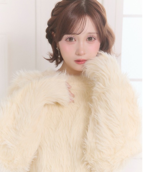 Mejoul(メジュール)の「フェザータッチニット(ニット/セーター・レディース・グレー/アイボリー/ピンク・F)」の9枚目の写真