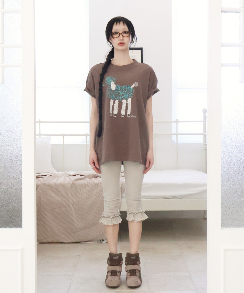 KIKOZY(キコジ)の「ラッフルストライプレギンスベージュ(スウェットパンツ・レディース・その他・FREE)」の4枚目の写真