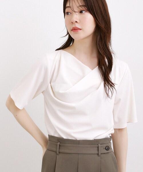 grove(グローブ)の「着るだけで旬顔 ドレープネックテレコTシャツ(Tシャツ/カットソー・レディース・ブラック/オフホワイト・05/04/03/02)」の19枚目の写真