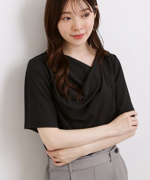 grove(グローブ)の「着るだけで旬顔 ドレープネックテレコTシャツ(Tシャツ/カットソー・レディース・ブラック/オフホワイト・05/04/03/02)」の15枚目の写真