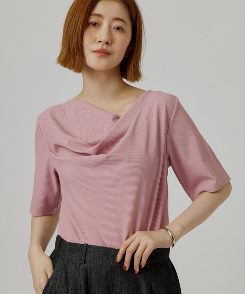 grove(グローブ)の「着るだけで旬顔 ドレープネックテレコTシャツ(Tシャツ/カットソー・レディース・ブラック/オフホワイト・05/04/03/02)」の12枚目の写真