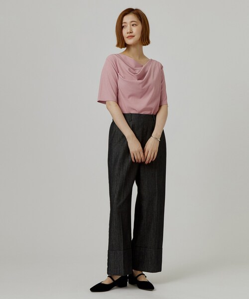 grove(グローブ)の「着るだけで旬顔 ドレープネックテレコTシャツ(Tシャツ/カットソー・レディース・ブラック/オフホワイト・05/04/03/02)」の10枚目の写真
