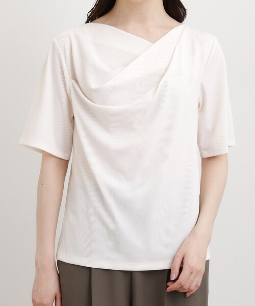 grove(グローブ)の「着るだけで旬顔 ドレープネックテレコTシャツ(Tシャツ/カットソー・レディース・ブラック/オフホワイト・05/04/03/02)」の8枚目の写真