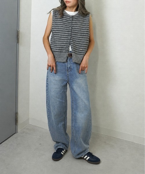 gossara(ゴサラ)の「【いつものデニムが今っぽくなる】 ボーダーノースリベストニット(ベスト・レディース・ブラウン/アイボリー/グレー・FREE)」の9枚目の写真